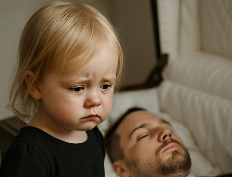 During her father’s funeral, a little girl looked at the coffin and shouted that daddy was just sleeping — and at that moment, the guests discovered something horrifying